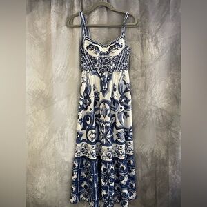 Asymmetrical Blue and White Dress